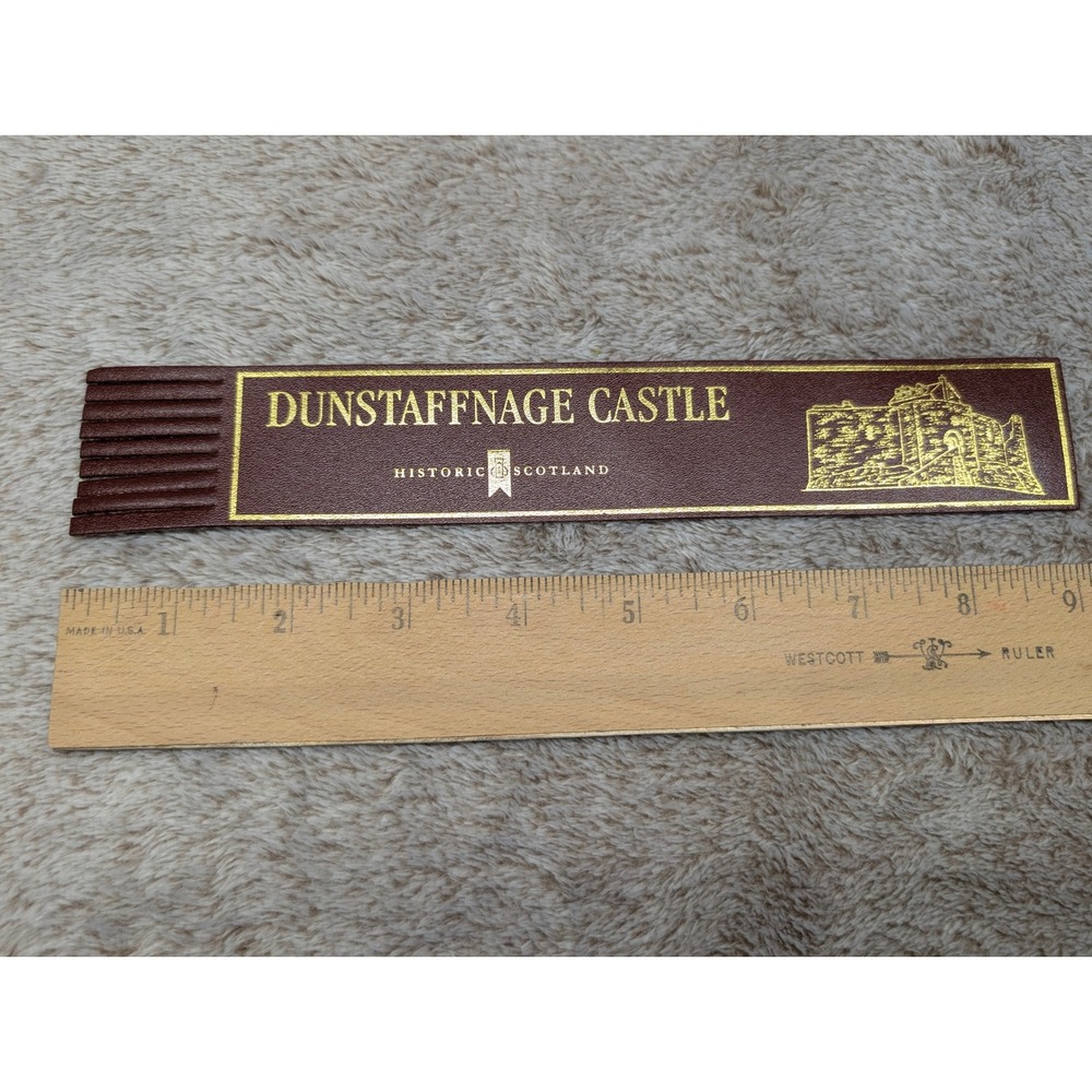 Dunstaffnage Castle Historic Scotland Leather Bookmark Brown and Gold w Fringe